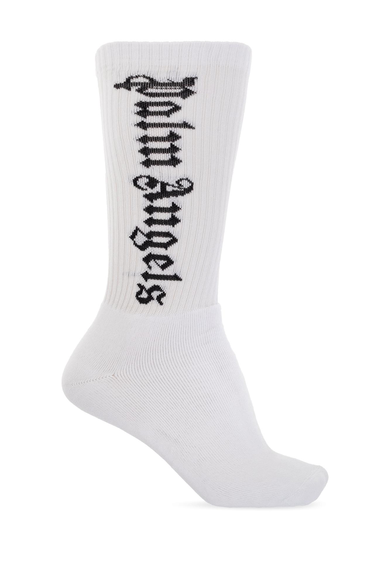 Palm Angels Branded Socks In Bianco/nero