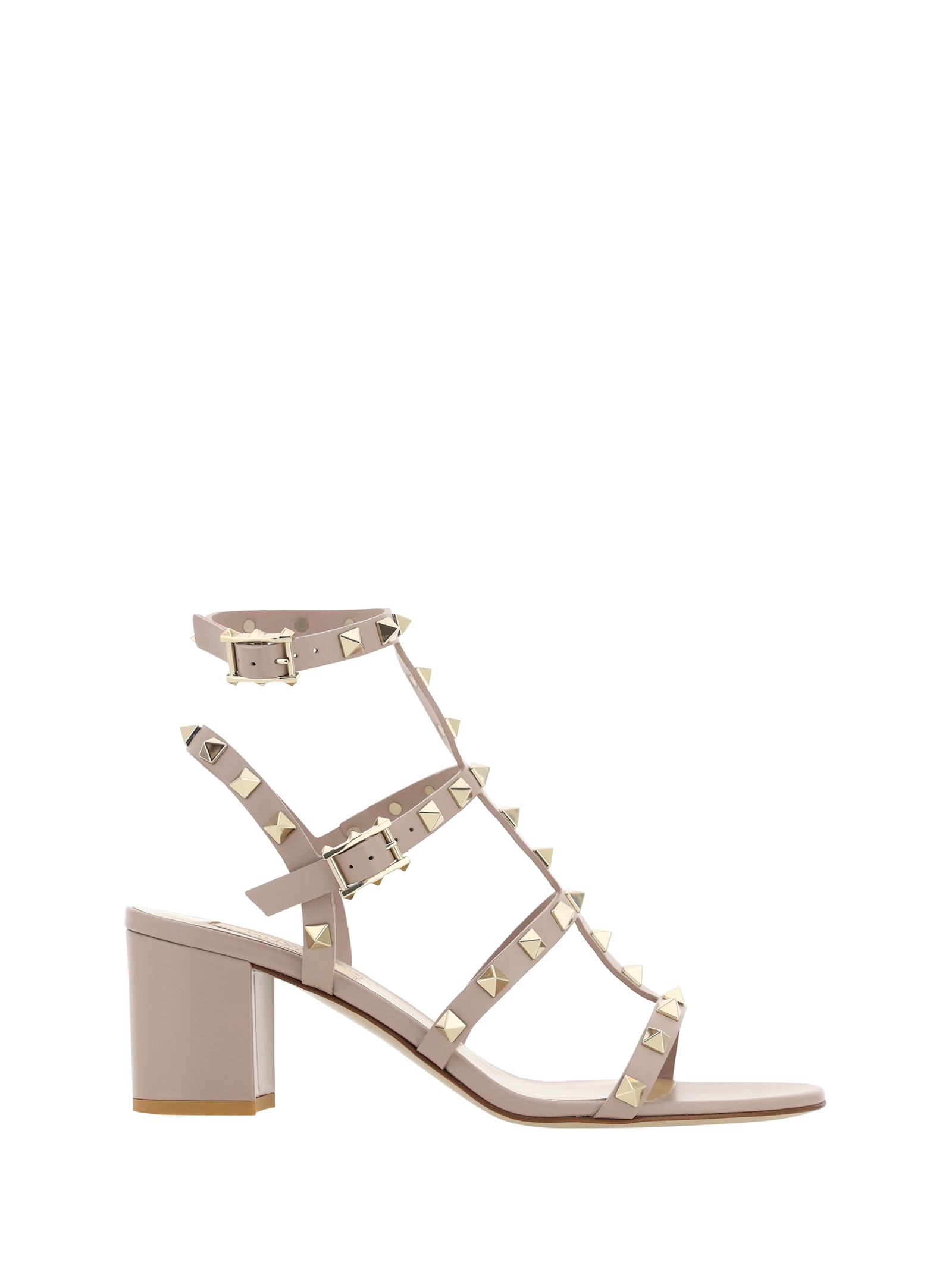 Valentino Studded Leather Block Heel Sandals In Poudre