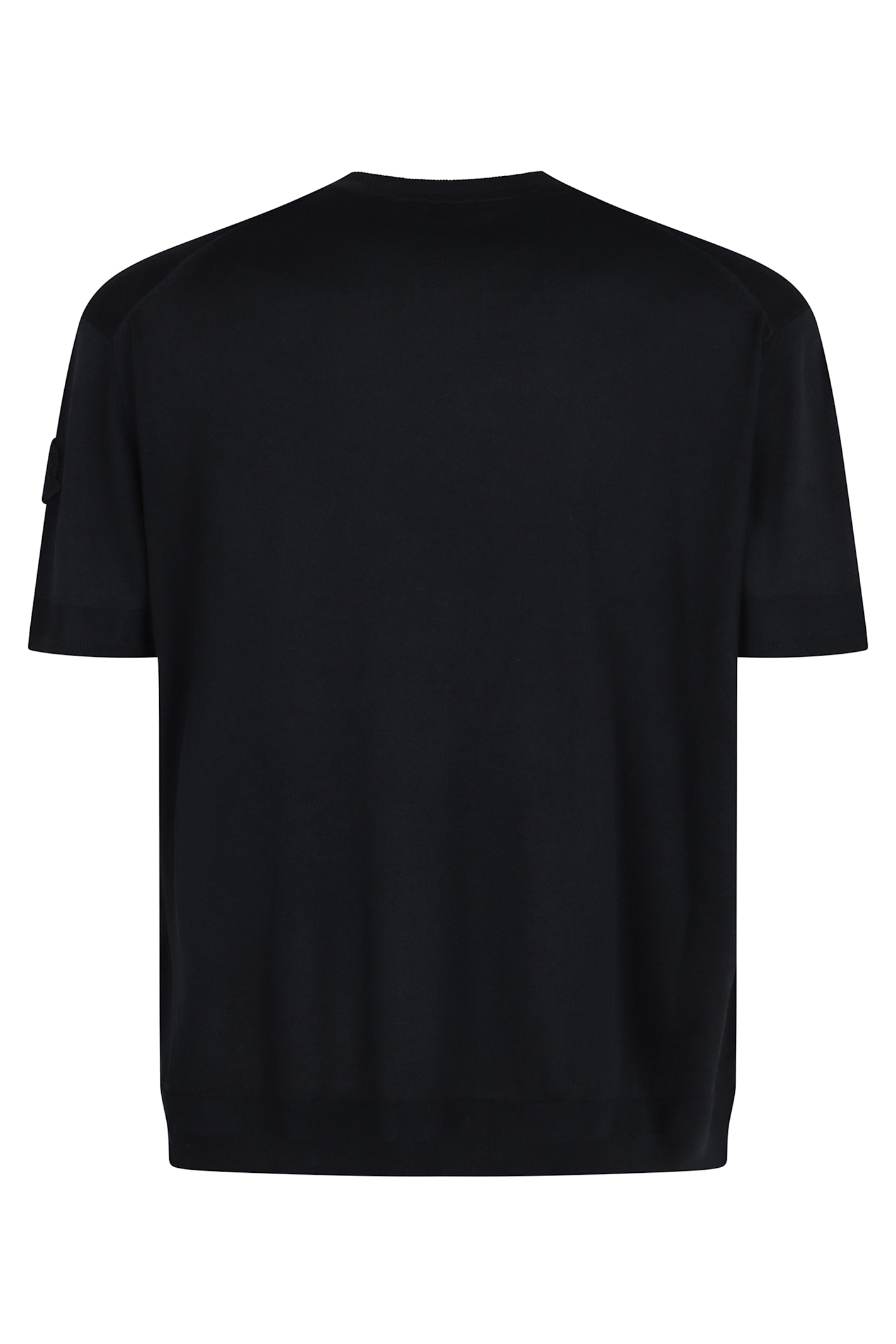 Moncler Crew Neck Silk T-shirt With Ribbed Cuffs In Blue
