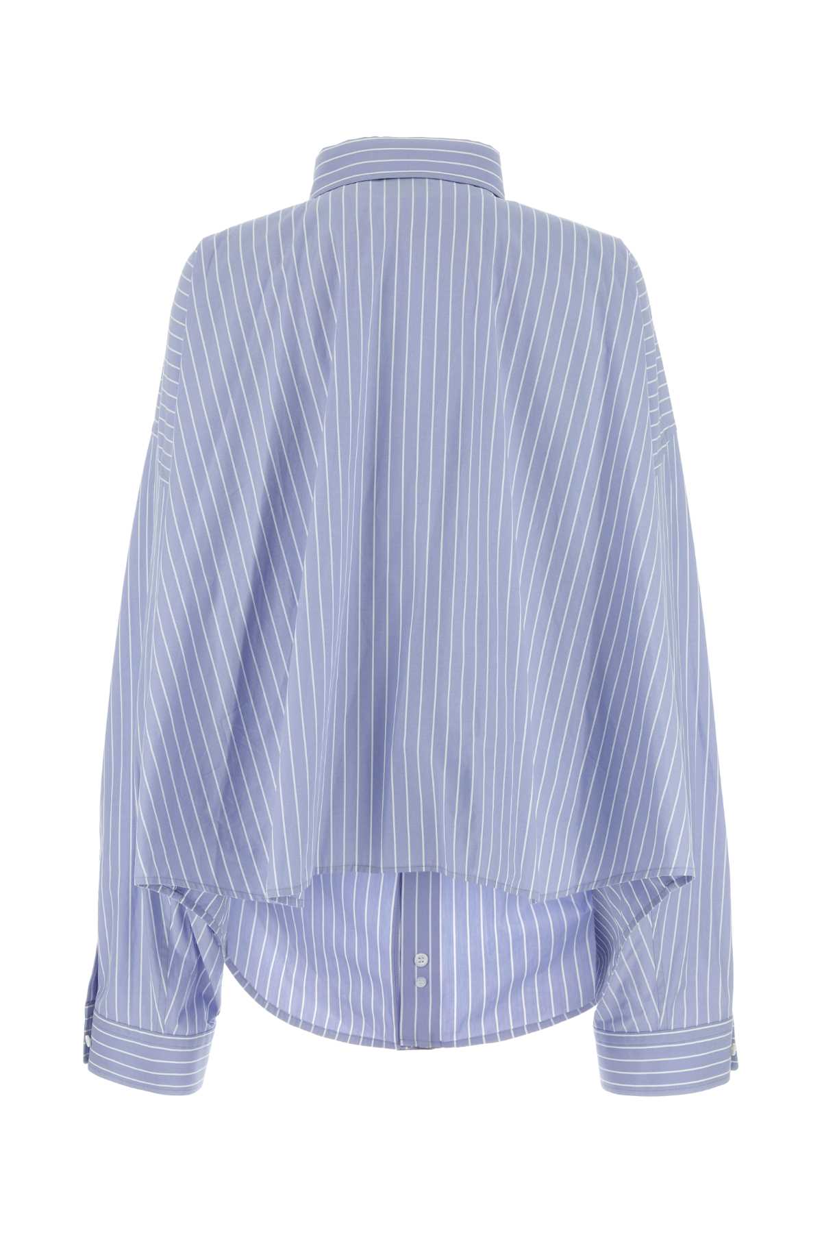 Shop Balenciaga Embroidered Poplin Oversize Shirt In Skybluewhite