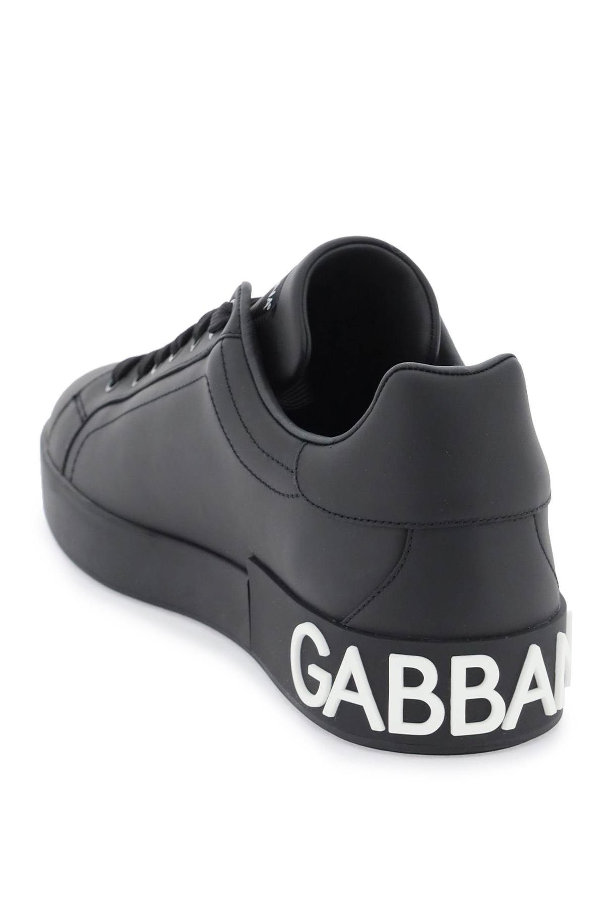 Shop Dolce & Gabbana Leather Portofino Sneakers With Dg Logo In Nero/nero (black)