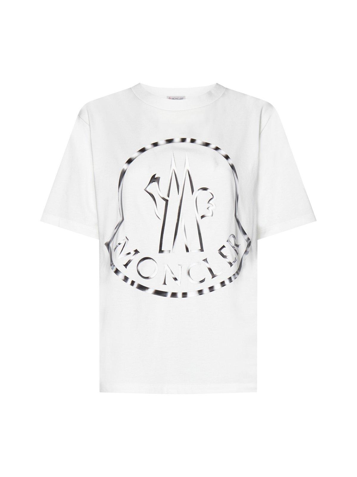 Moncler Logo Printed Crewneck T-shirt In Bianco