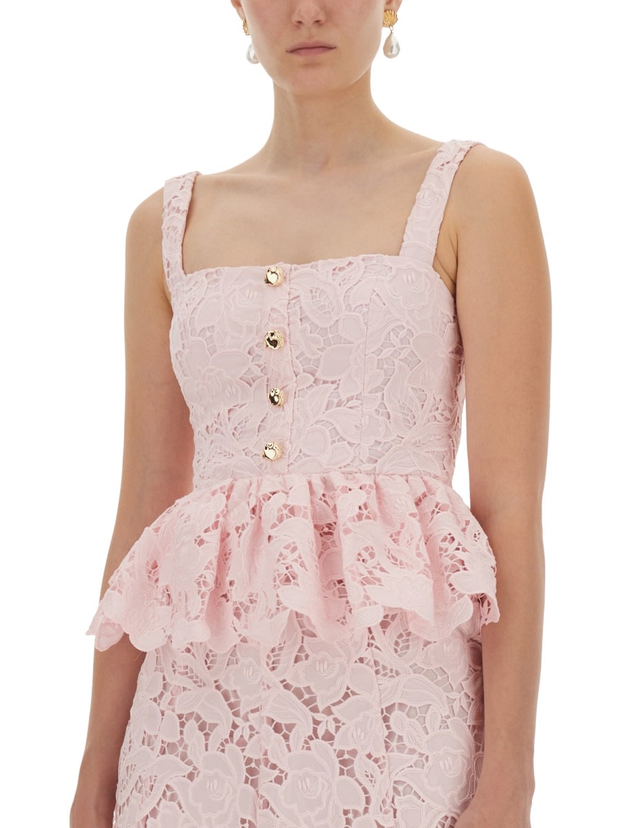 Self-portrait Lace Midi Peplum Dress In Pink
