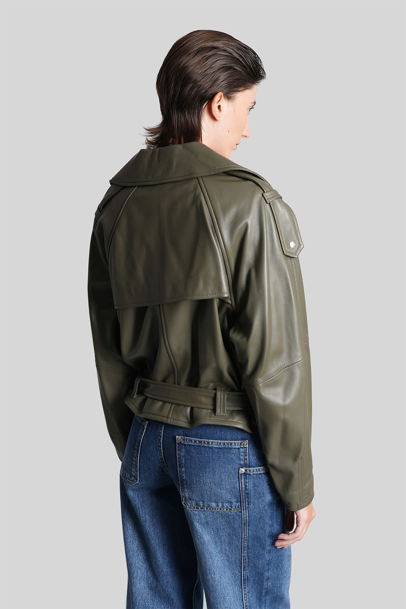 Iro Yuria Biker Jacket In Green Leather In Green