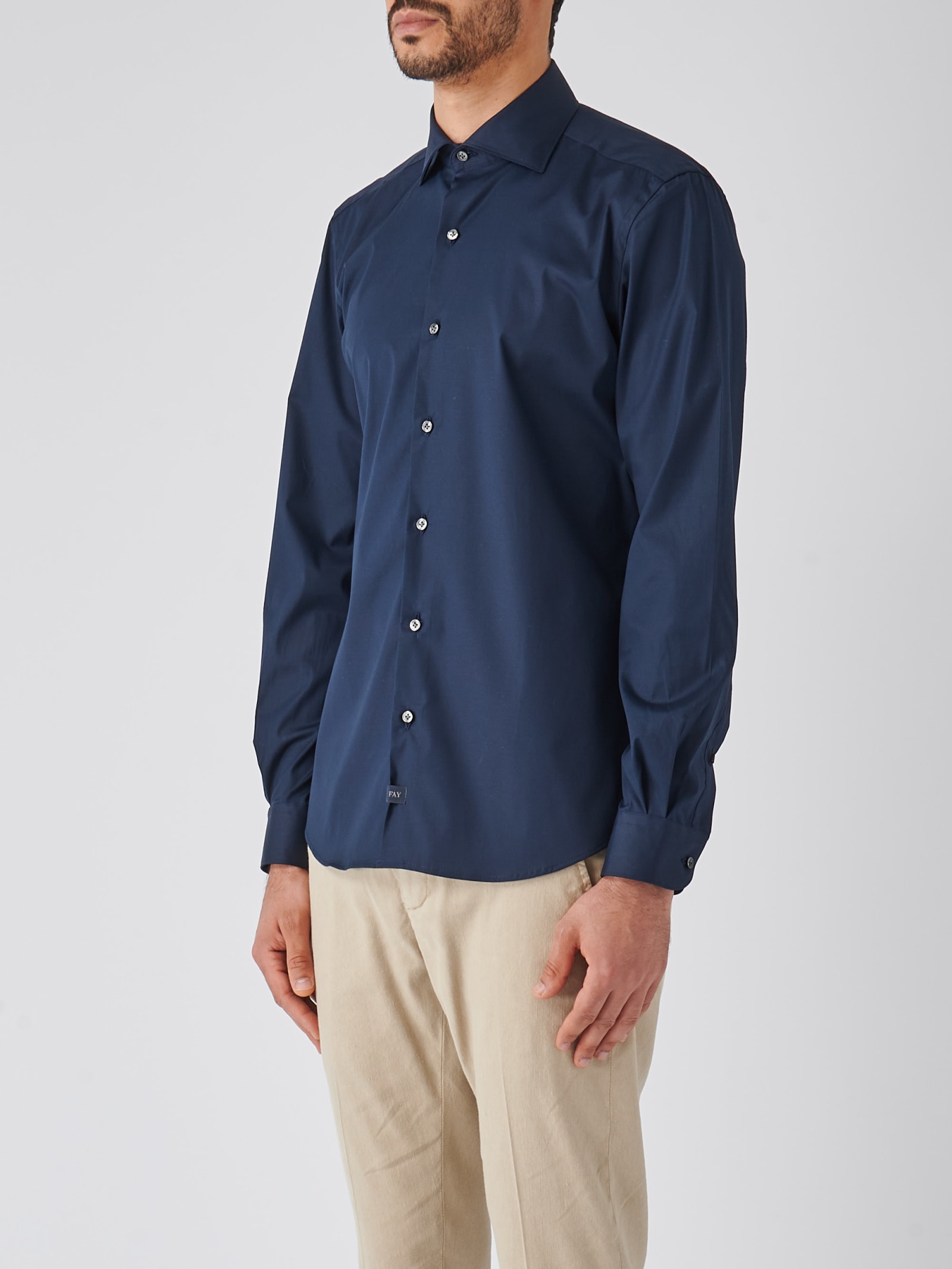 Shop Fay Camicia Collo Francese Stretch Shirt In Navy