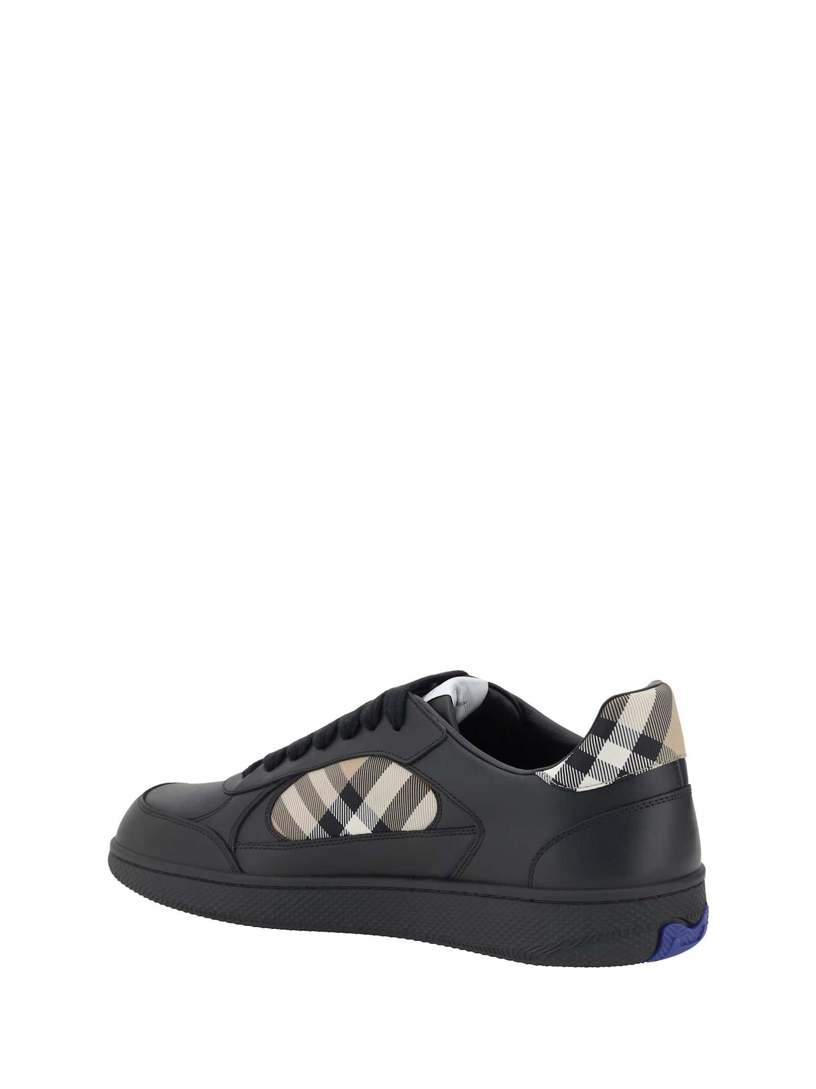 Burberry Indigo Blue Leather And Check Sneaker Terrace