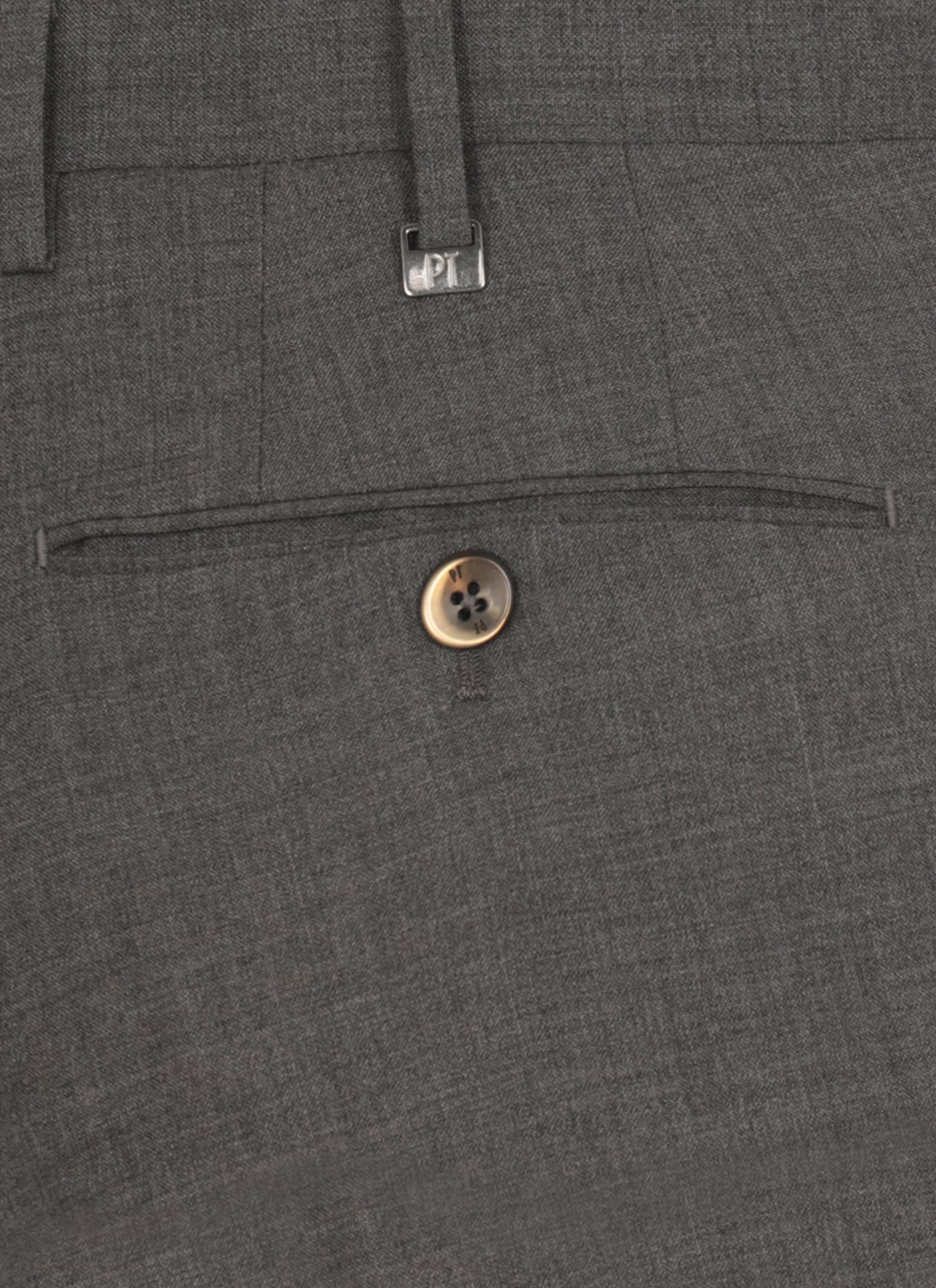 Pt Torino Slim Fit Wool Trousers With Button Detail In Gray