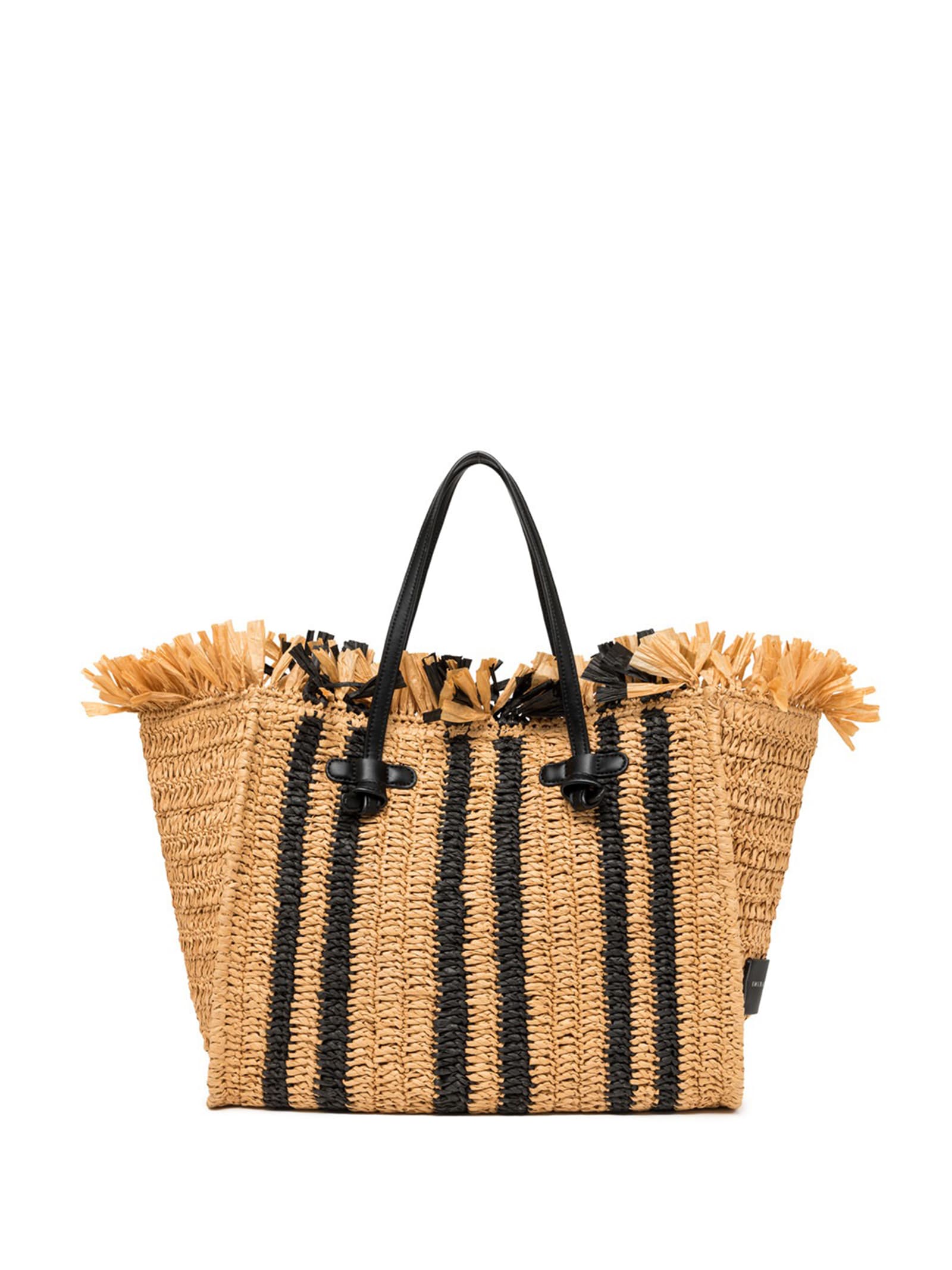 Shop Gianni Chiarini Marcella Shopping Bag With Straw In Nero