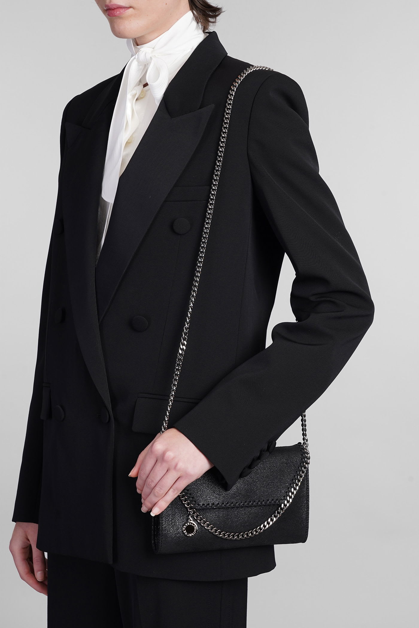 Stella Mccartney Falabella Shoulder Bag In Black Faux Leather In Black