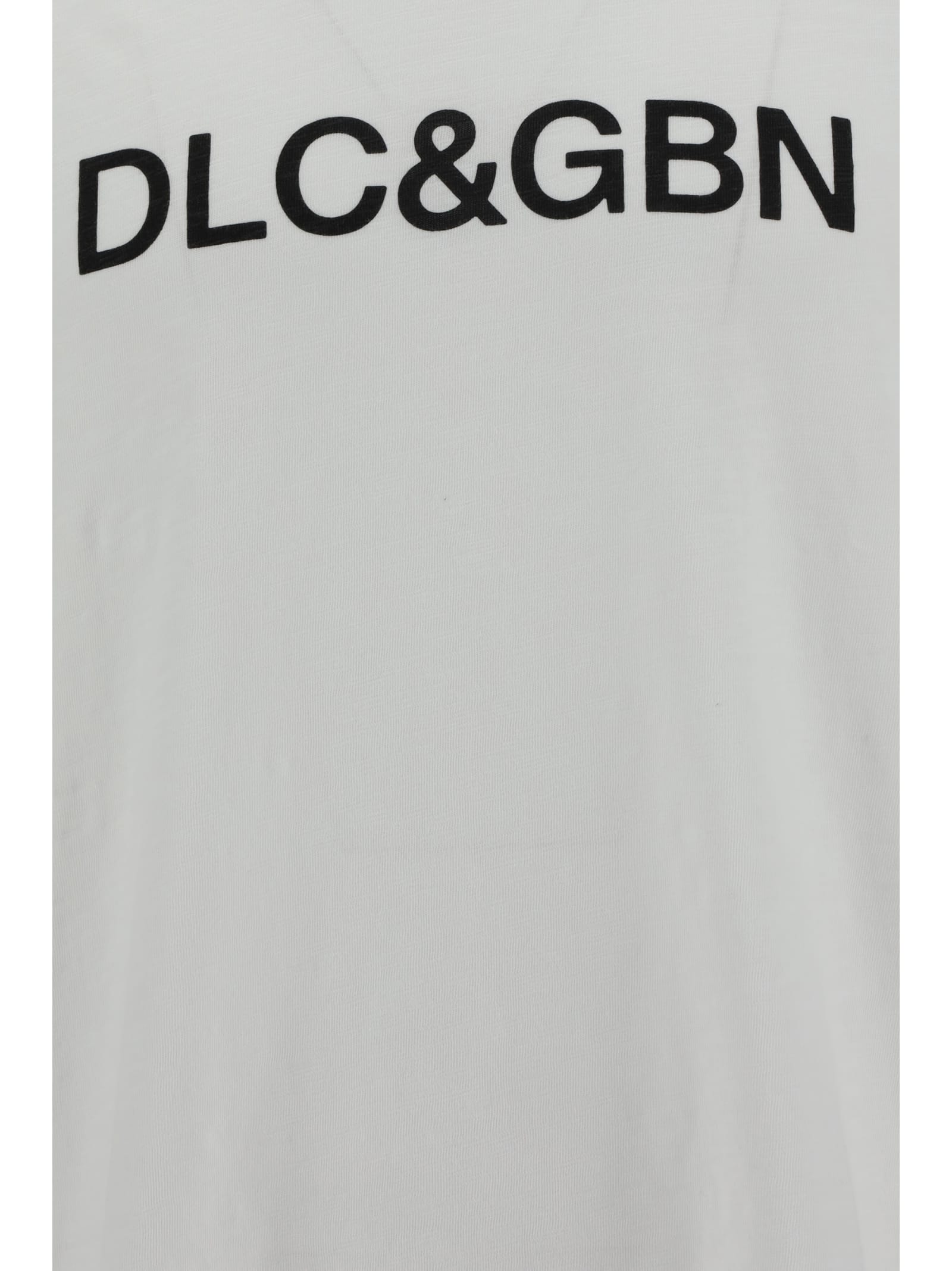 Dolce & Gabbana White Crewneck T-shirt With Contrasting Logo In Bianco Ottico