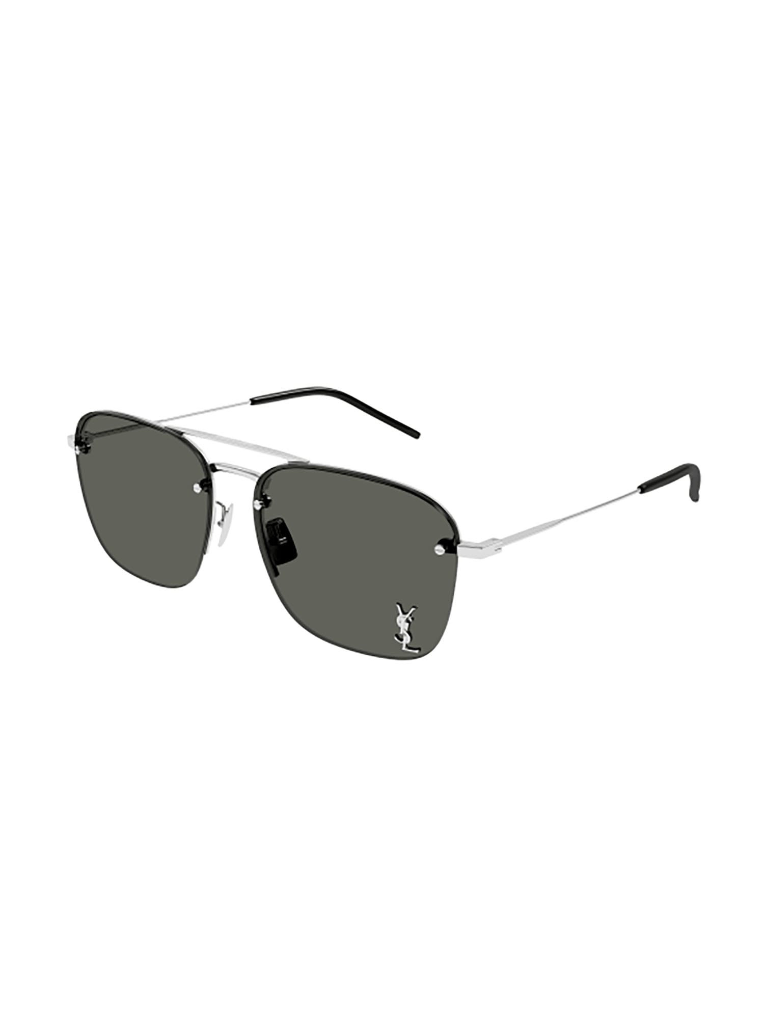 Shop Saint Laurent Sl 309 M Sunglasses In Silver Silver Grey