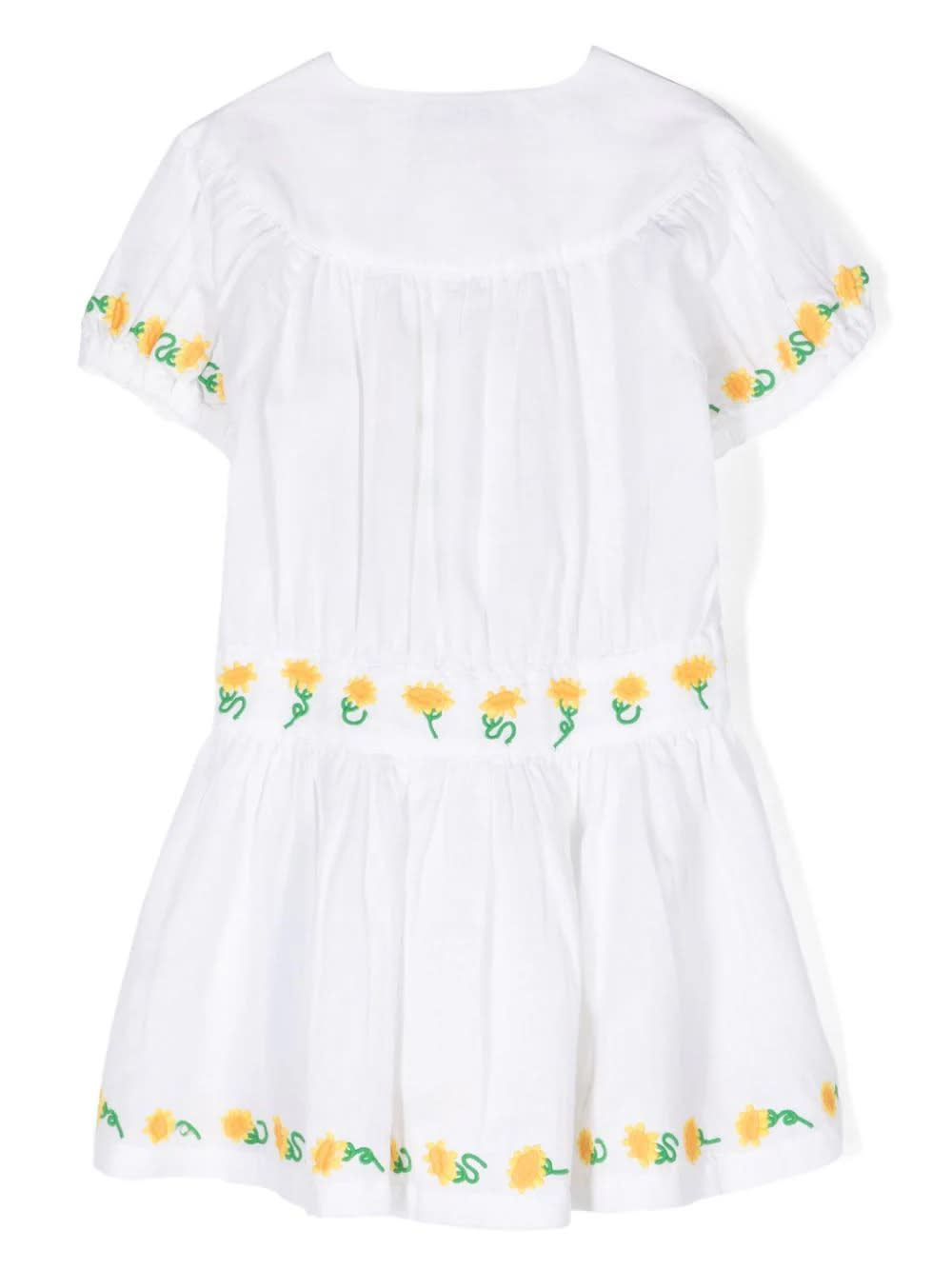 Shop Stella Mccartney White Dress With Embroidered Sunflowers