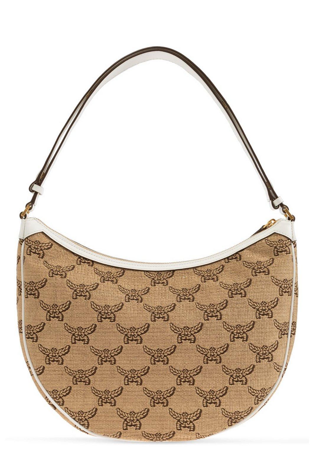 Mcm Logo Printed Shoulder Bag In Neutrals