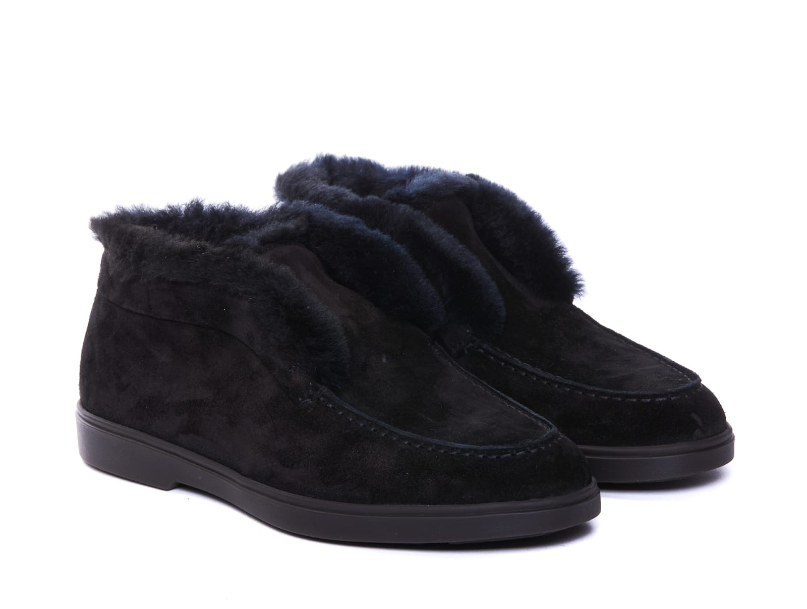 Santoni Fortune Shearling Suede Loafer Booties In Black