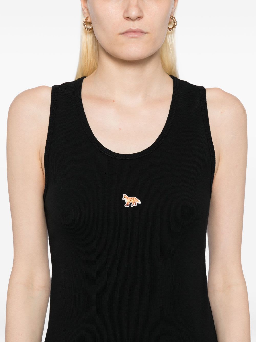 Maison Kitsuné Baby Fox Cotton Tank Top In Black