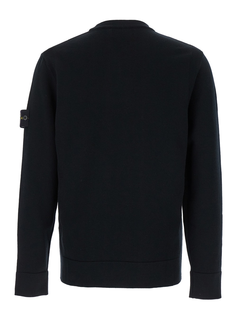 Shop Stone Island Black Sweater With Logo Patch And Ribbed Trim In Wool Blend Man