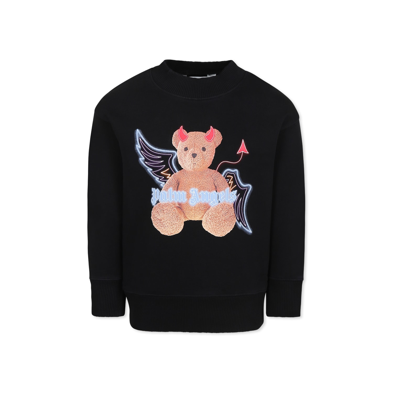 Palm Angels Black Sweatshirt For Boy With Bear In Black