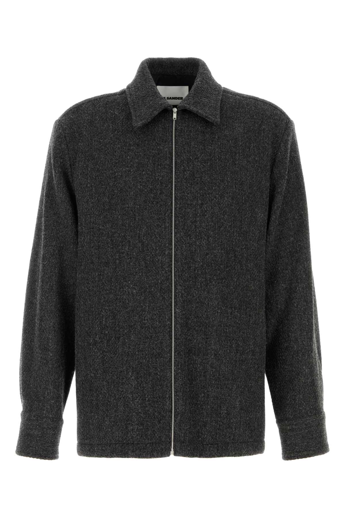 Jil Sander Collared Long Sleeve Wool Blend Tailored Jacket In Gray