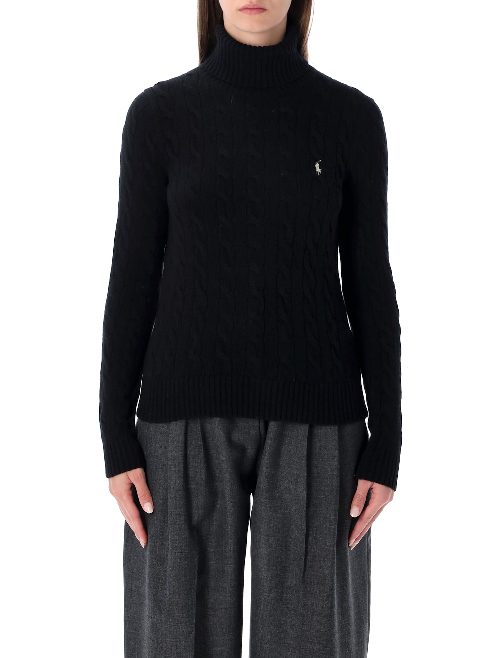 Polo Ralph Lauren Wool And Cashmere Cable-knit Turtleneck In Black
