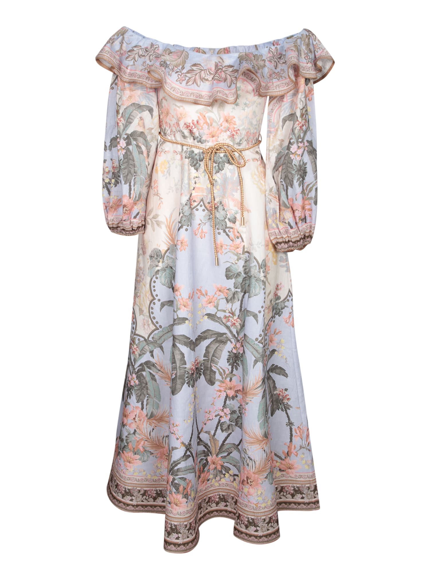Zimmermann Wylie Long Off-shoulder Multicolor Dress