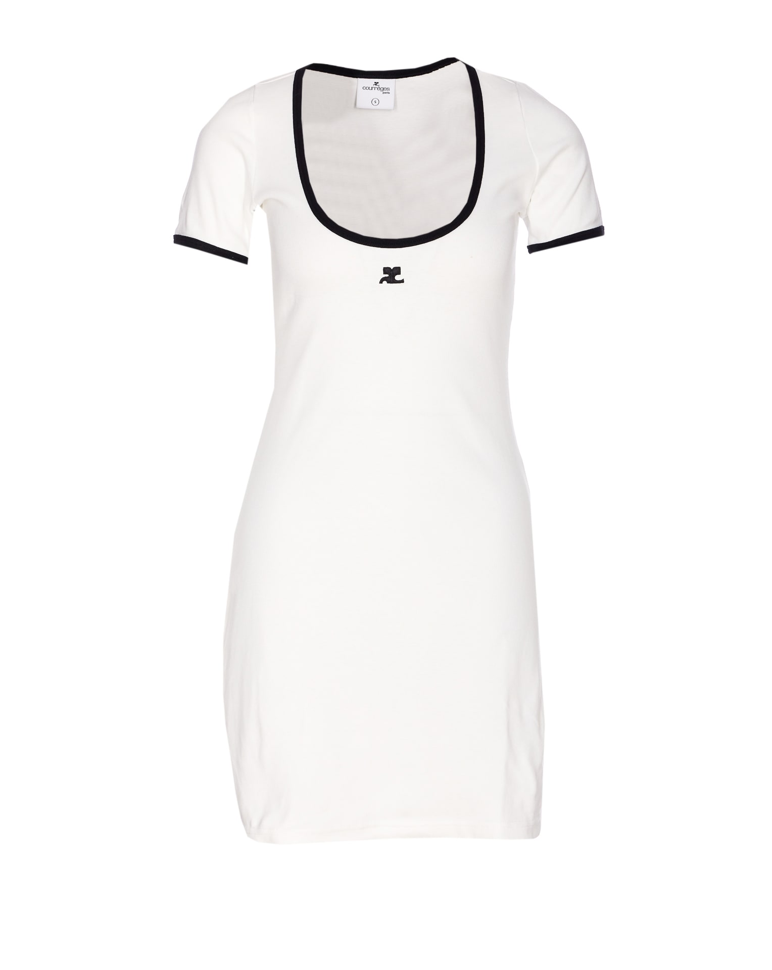 Courrèges Ribbed Cotton Mini Dress With Logo Embroidery In White