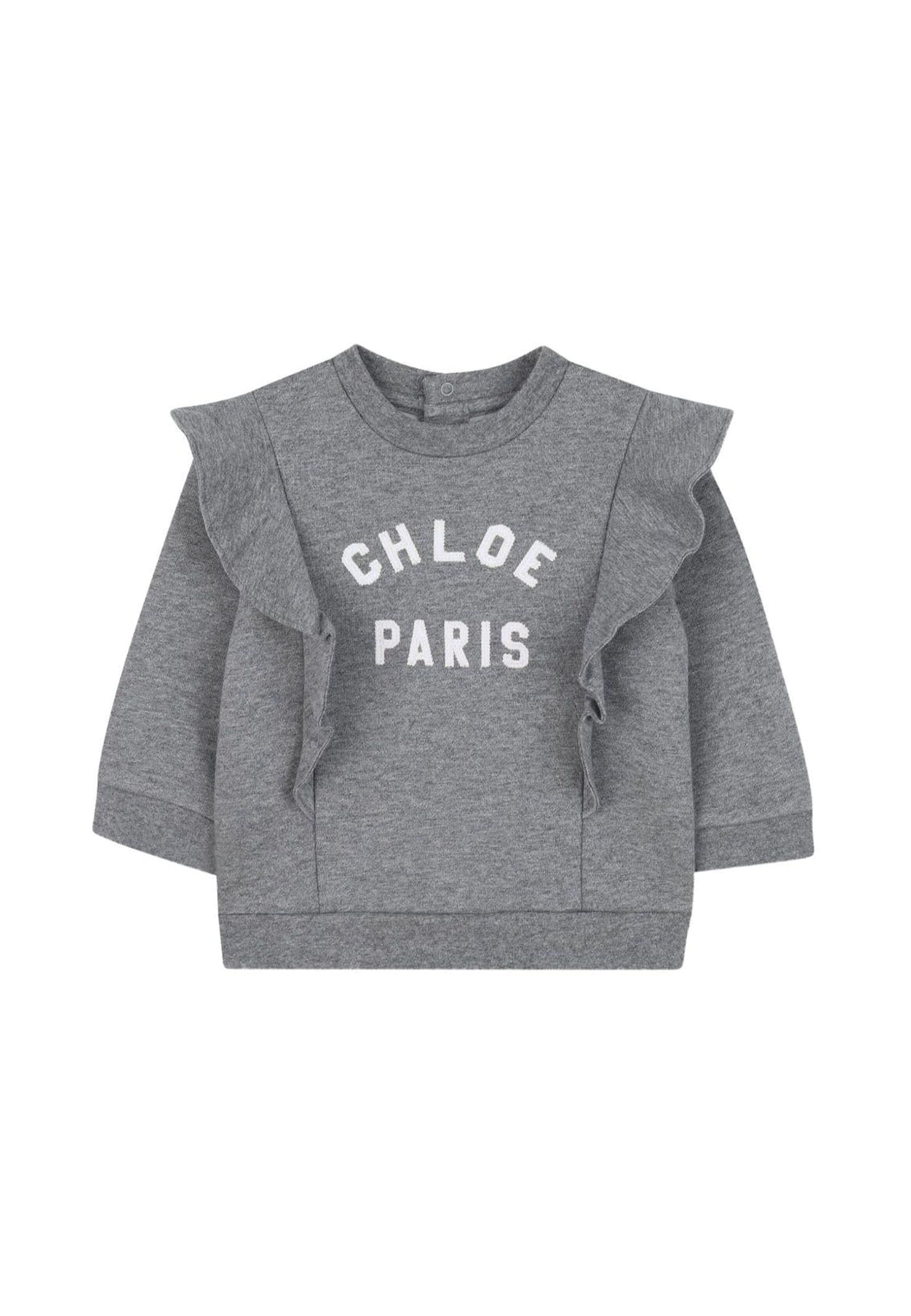 Chloé Grey Sweatshirt For Baby Girl With Logo In Gray