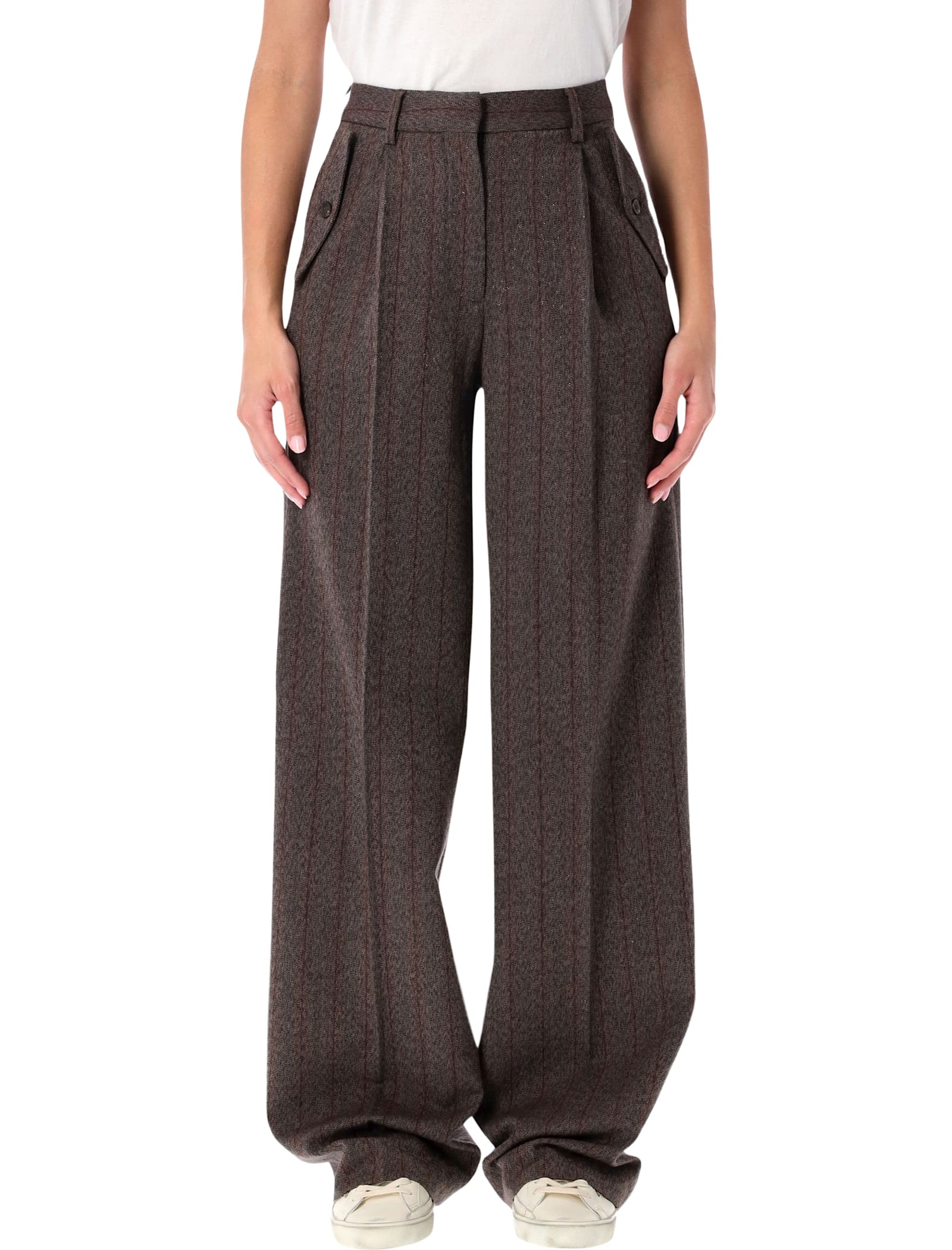 Golden Goose Brown Pinstripe Wool Wide-leg Trousers In Brown