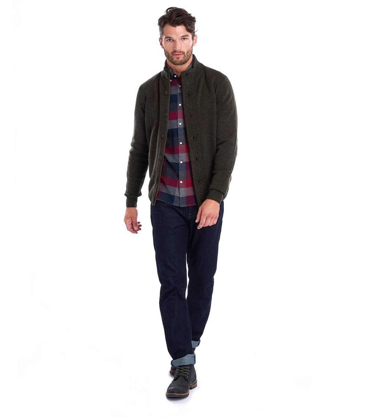 Shop Barbour Essential Patch Green Cardigan In Seaweed