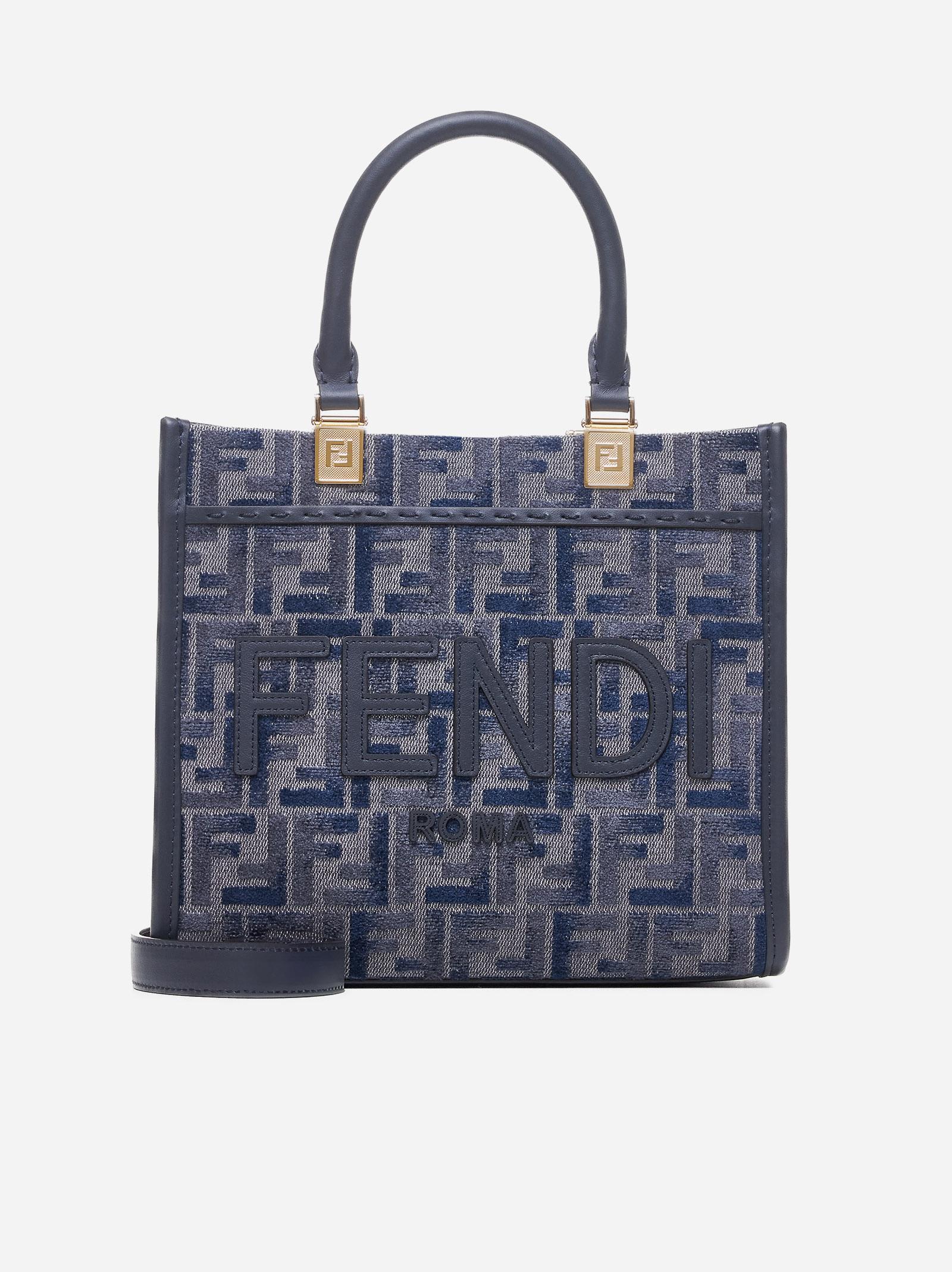 Shop Fendi Sunshine Ff Fabric Small Tote Bag In Pqk Blu Grigio