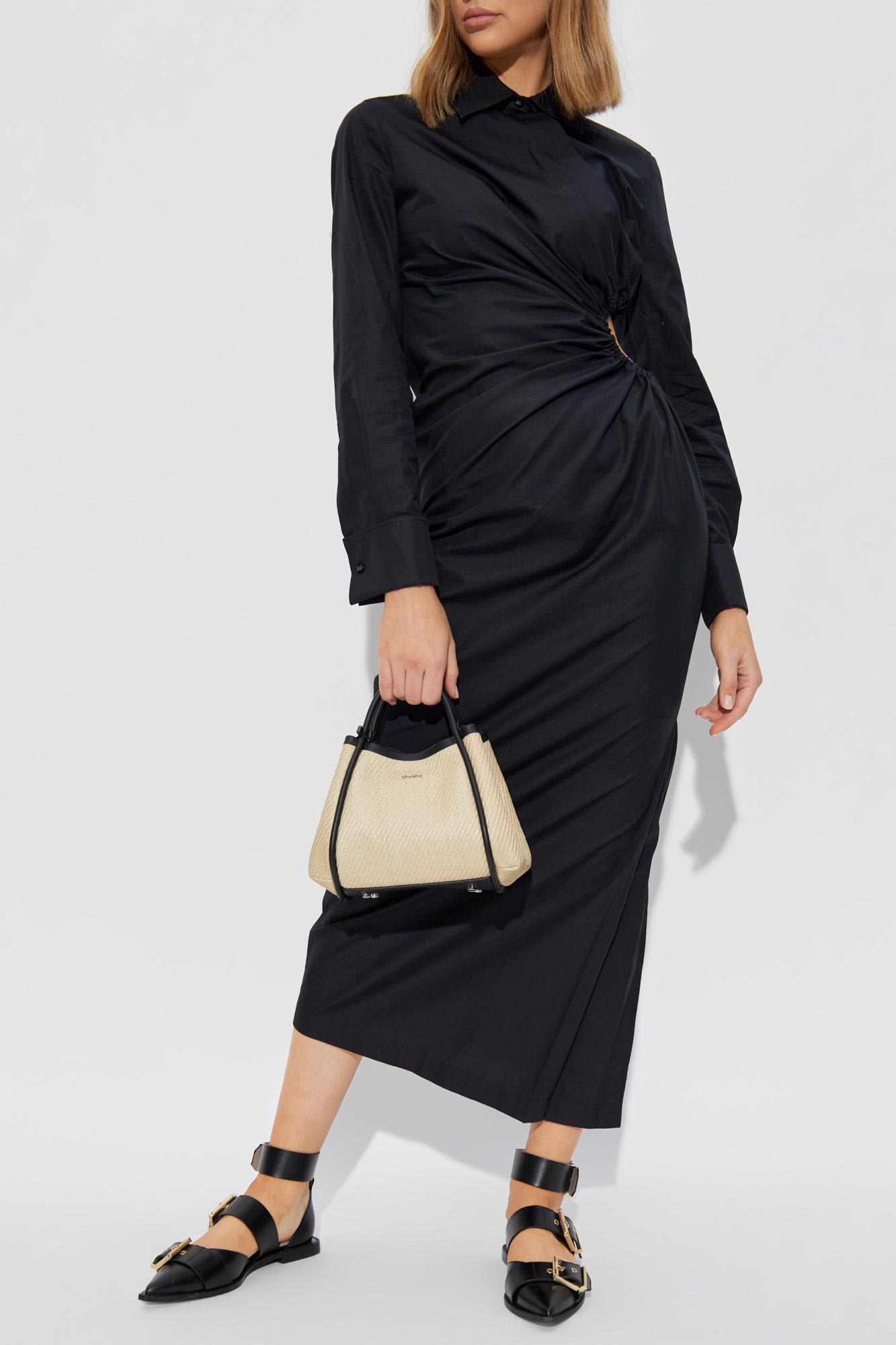 Max Mara Cotton Dress With Cut-out Design And Ruched Detail In Black