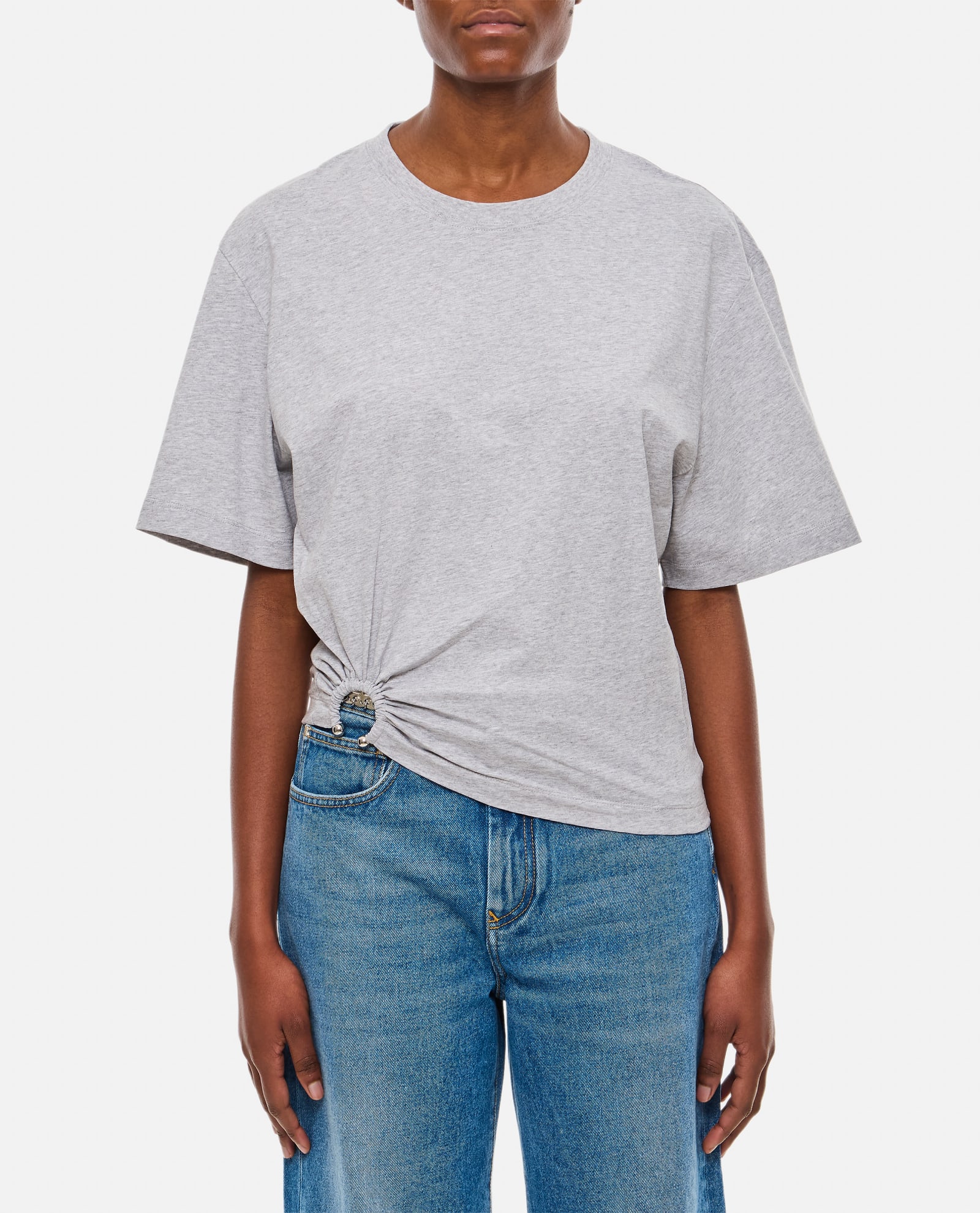 Shop Rabanne Cropped Cotton T-shirt In Grey