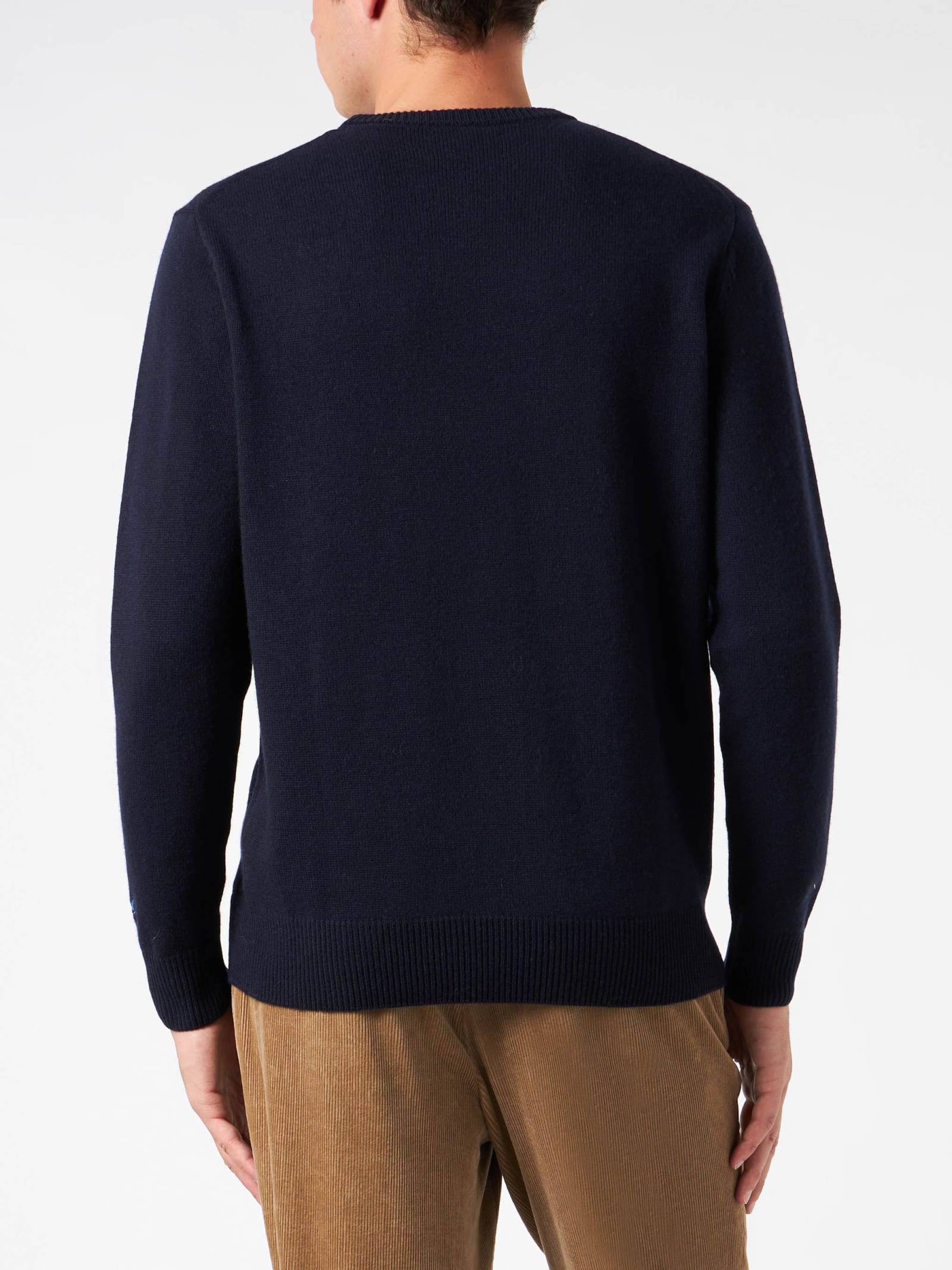 Shop Mc2 Saint Barth Man Crewneck Sweater With Non Sarà Unavventura Embroidery Niki Dj Special Edition In Blue