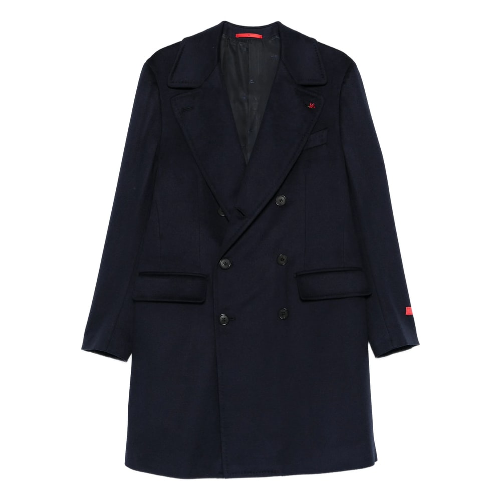 Isaia Double-breasted Patch-pocket Coat In Blue