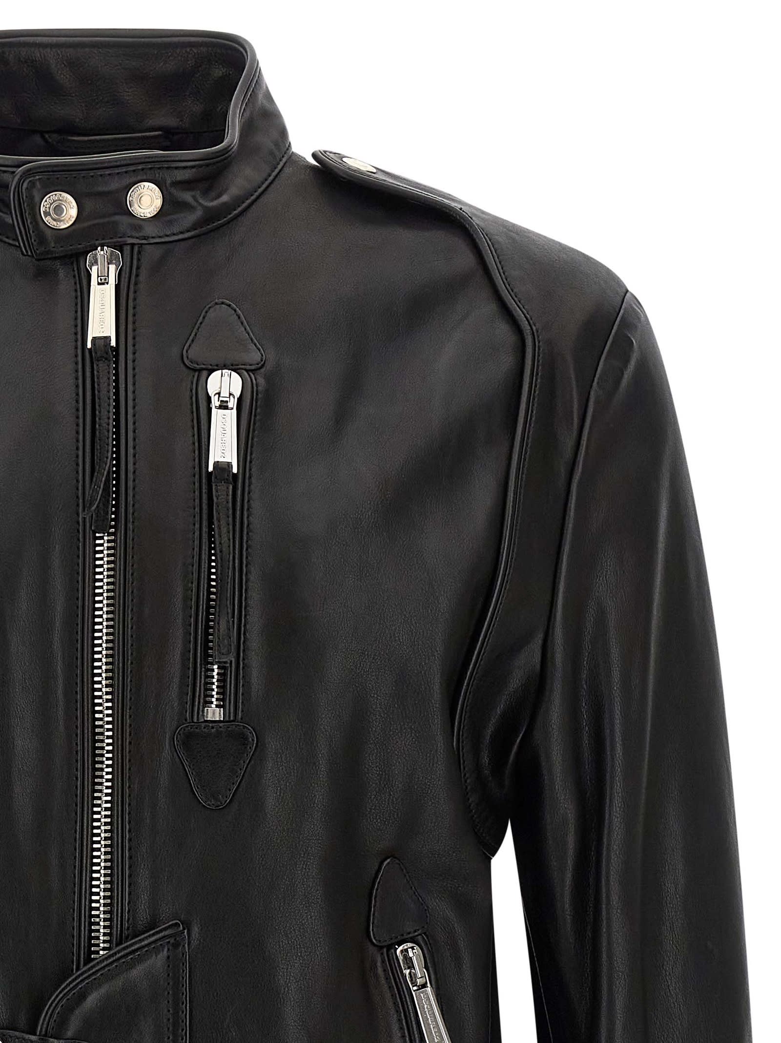 Dsquared2 X Ducati Capsule Leather Jacket Puffer Jackets Black In Black