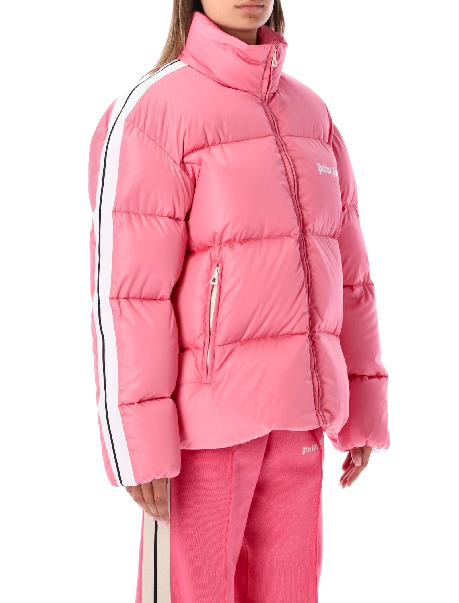 Shop Palm Angels Track Down Jacket In Fucsia/bianco