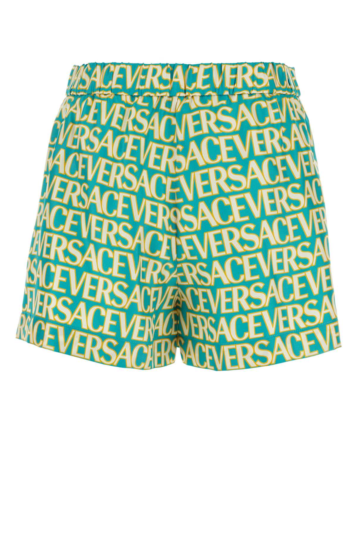Shop Versace Printed Satin  Allover Shorts In 5v550