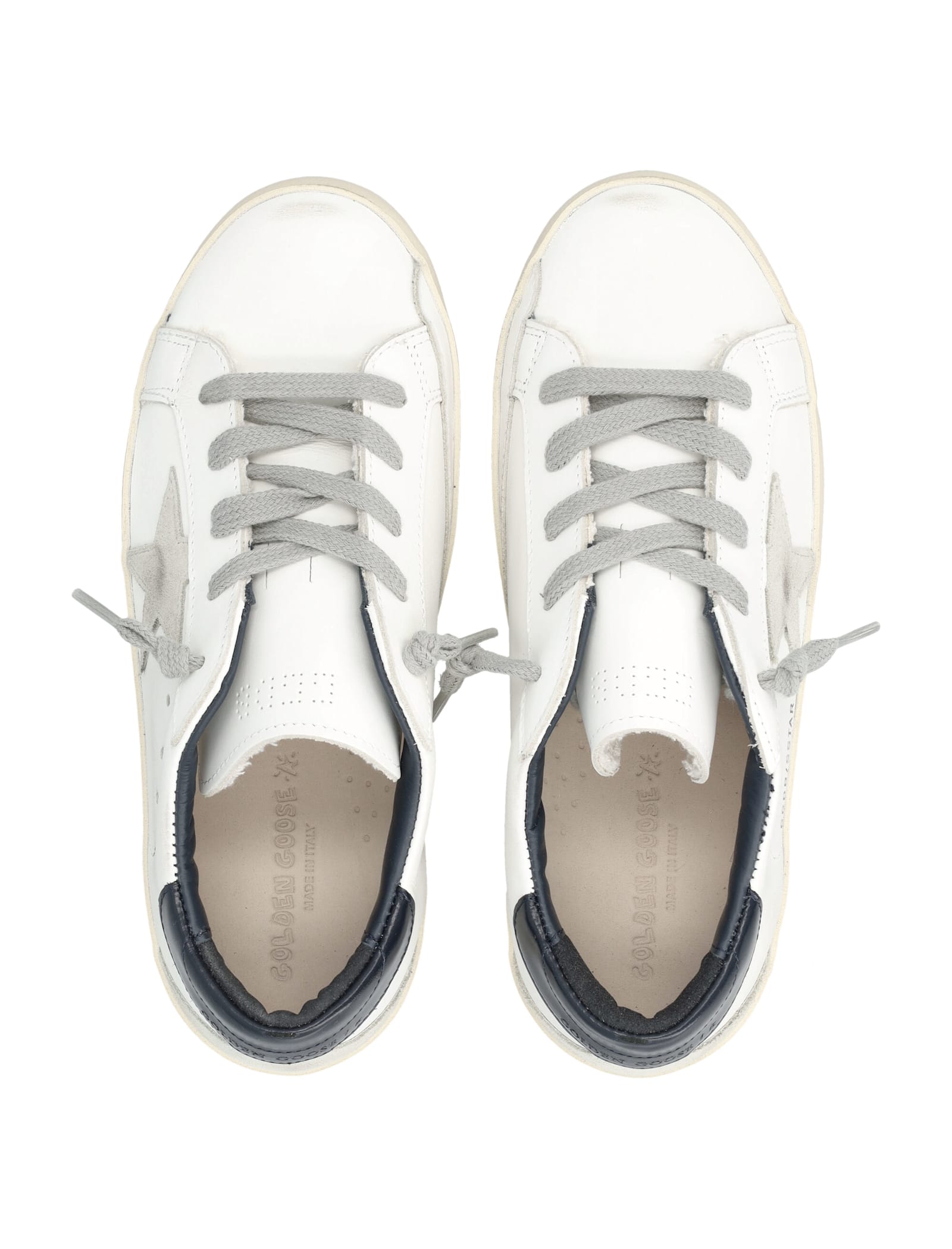 Golden Goose Kids Old School White Leather And Dark-green Sneakers In White