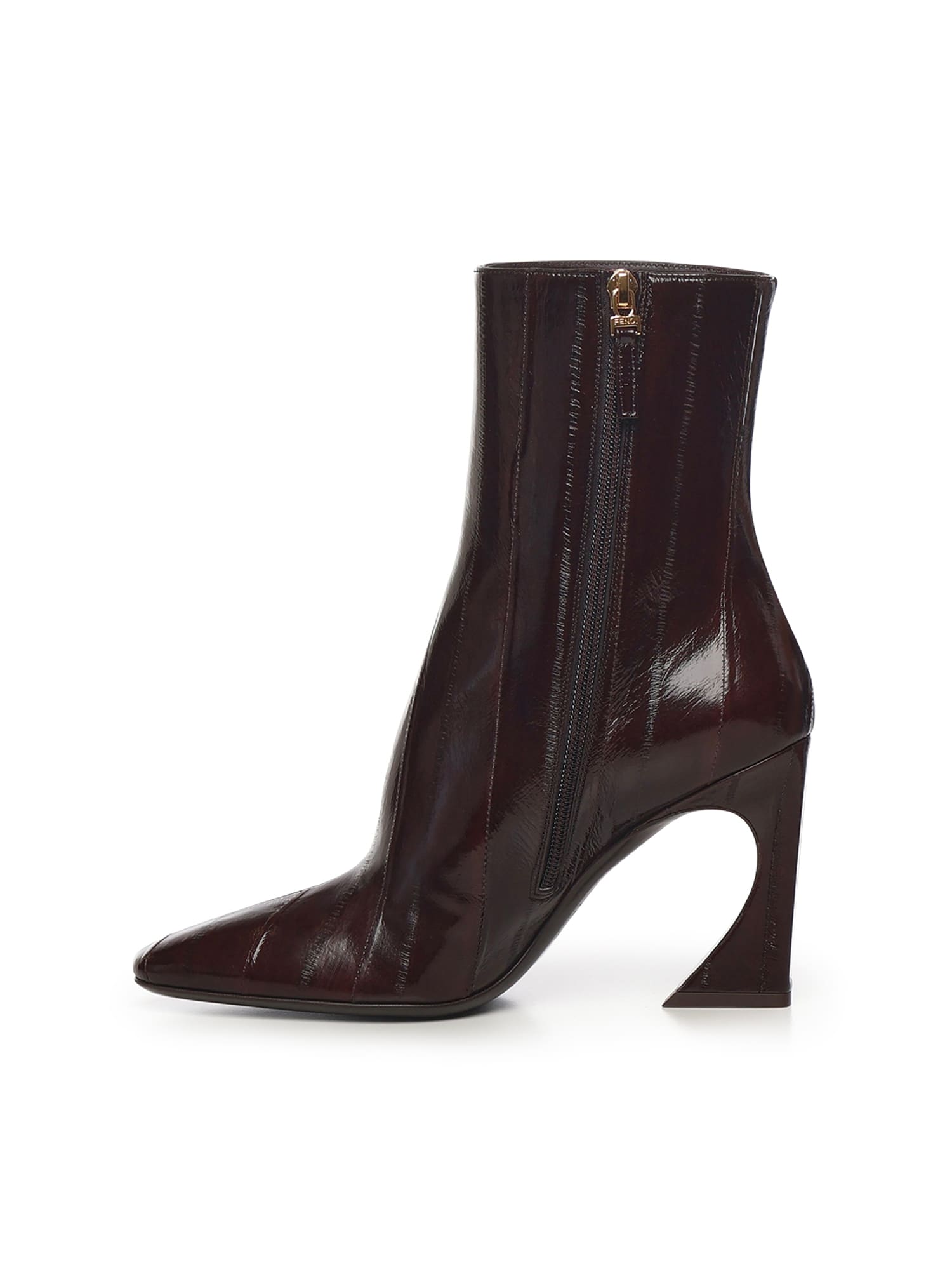 Fendi 95mm Eel Leather Curved Heel Booties In Burgundy