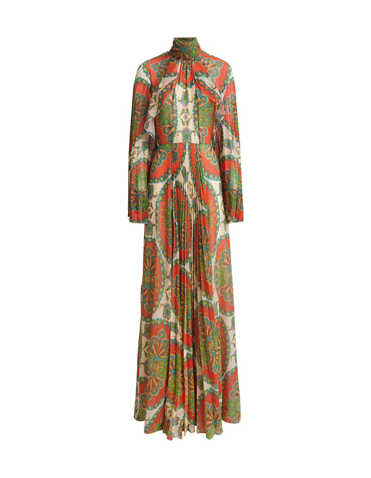 Etro Long Pleated Dress With All-over Paisley Medallions