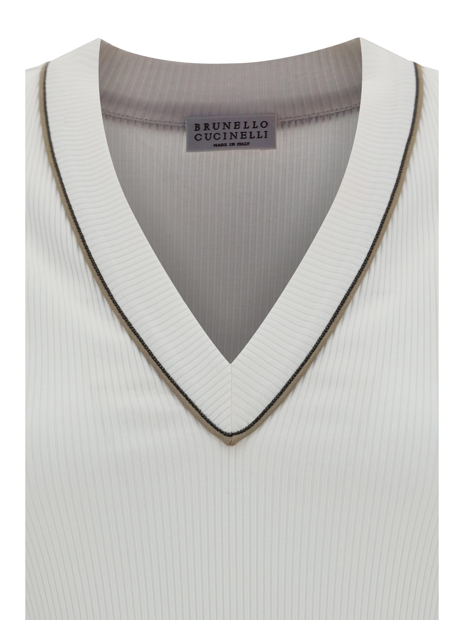 Brunello Cucinelli Ribbed Jersey Top In White
