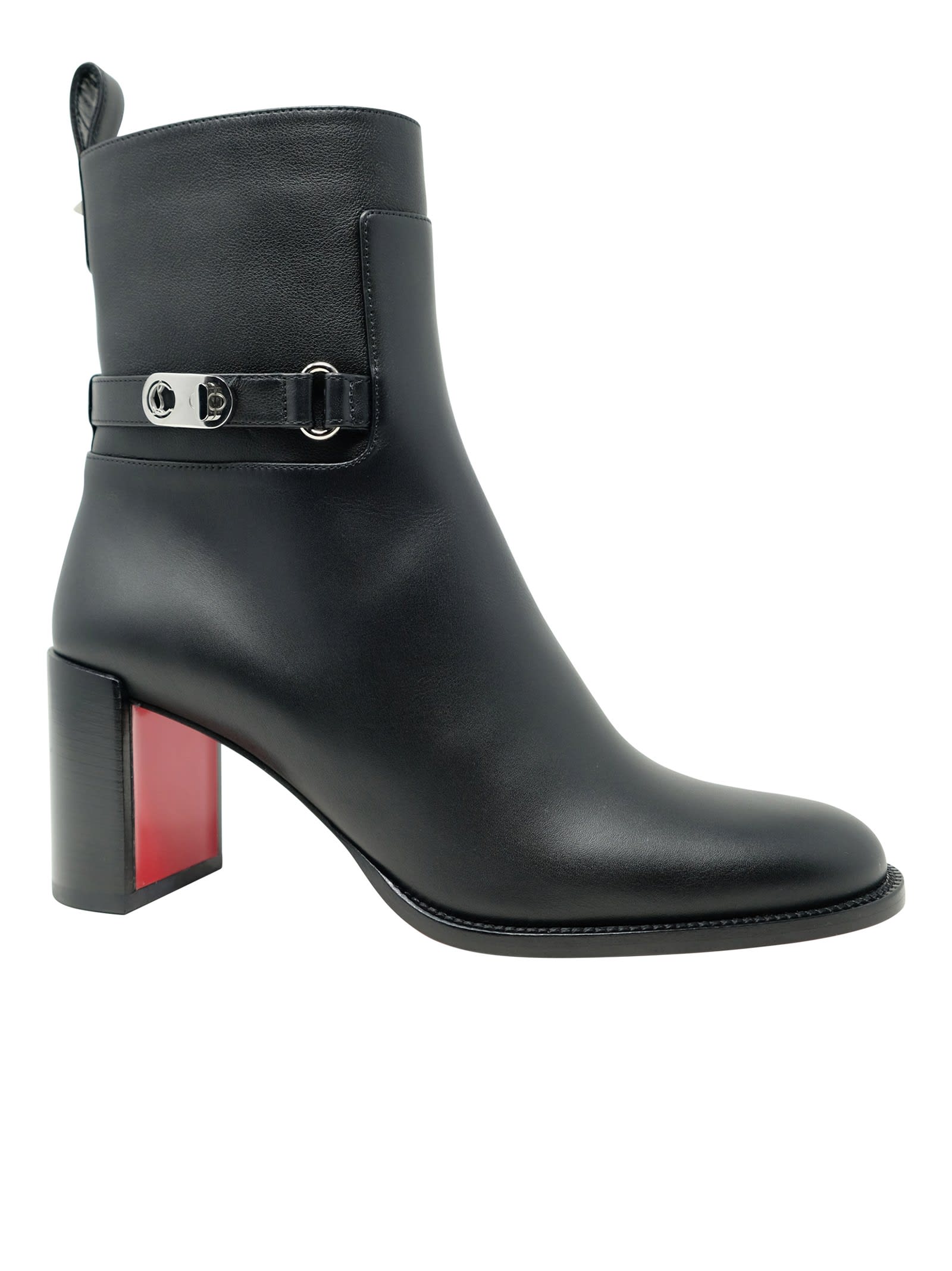 Shop Christian Louboutin Black Leather Lock Booty 70 Ankle Boots