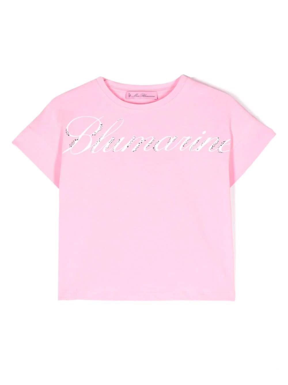 Shop Miss Blumarine Pink T-shirt With Logo Print With Rhinestones