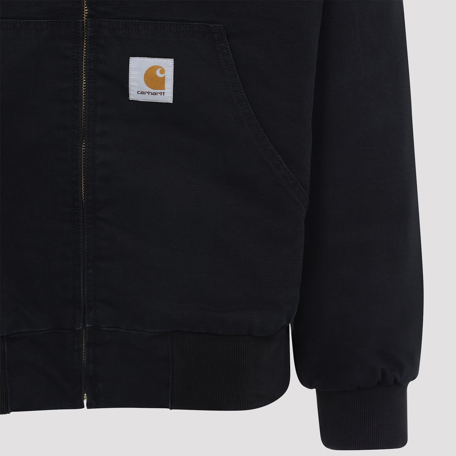 Carhartt Hooded Jacket With Pockets And Ribbed Finish In Black