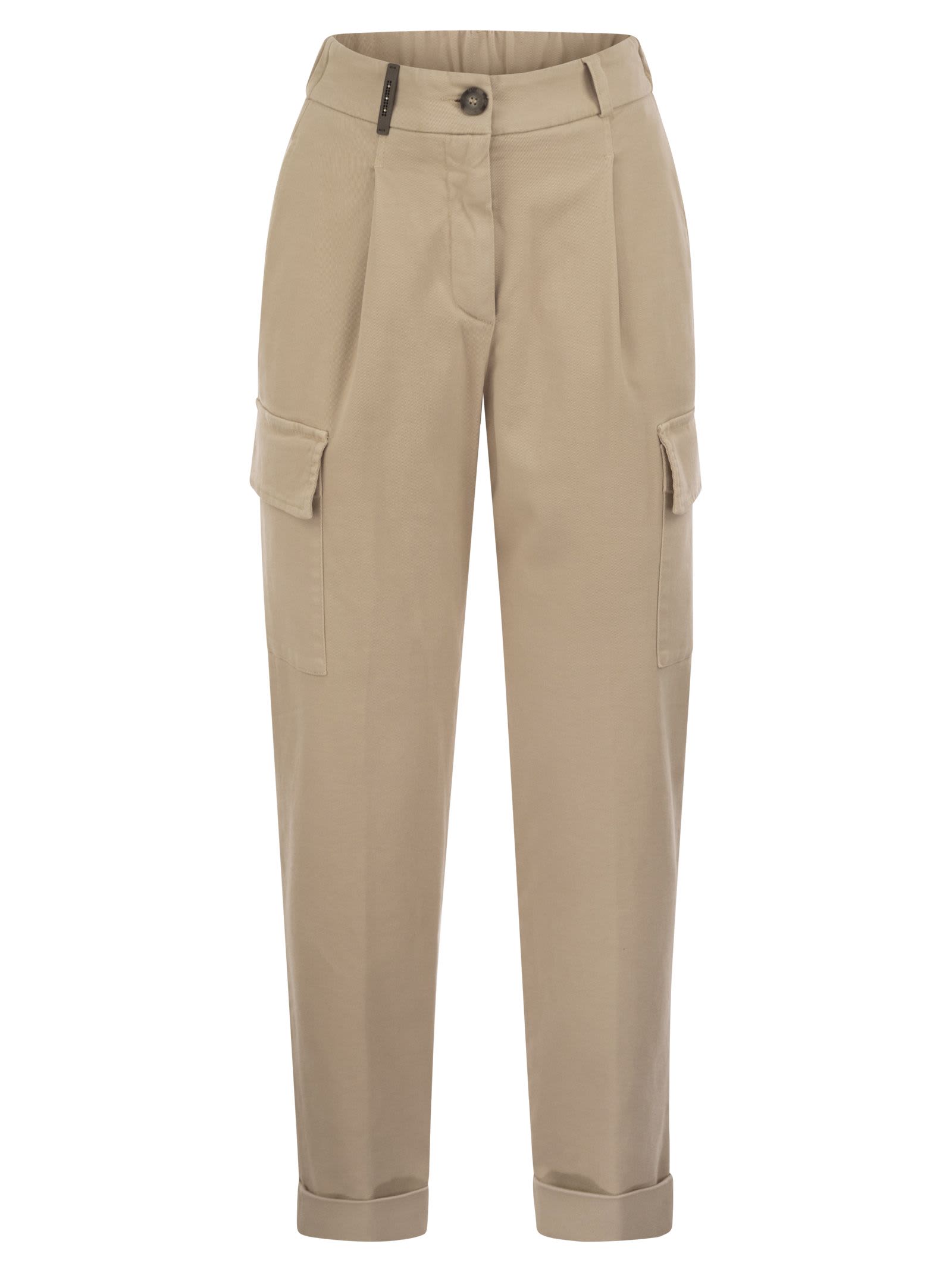 Cargo Carrot Trousers In Cotton Gabardine