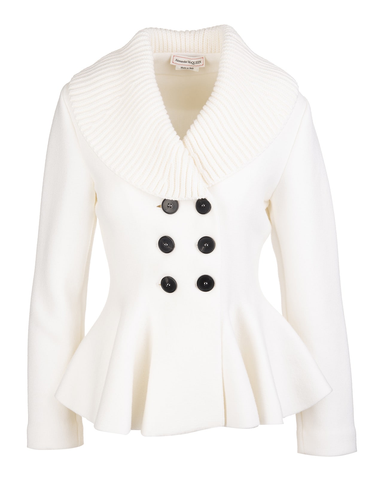 Alexander McQueen White Double-breasted Knitted Jacket With Ruffles