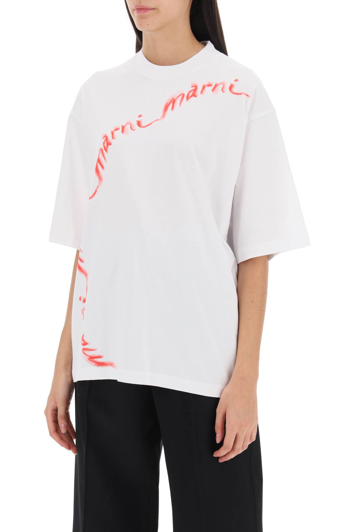 Shop Marni Wavy Logo Oversized T-shirt In White