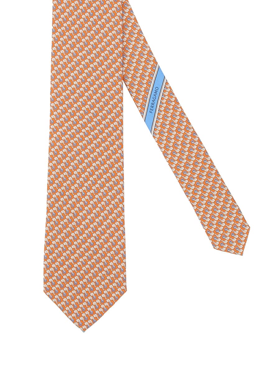 Ferragamo Slim Patterned Silk Tie In Brown