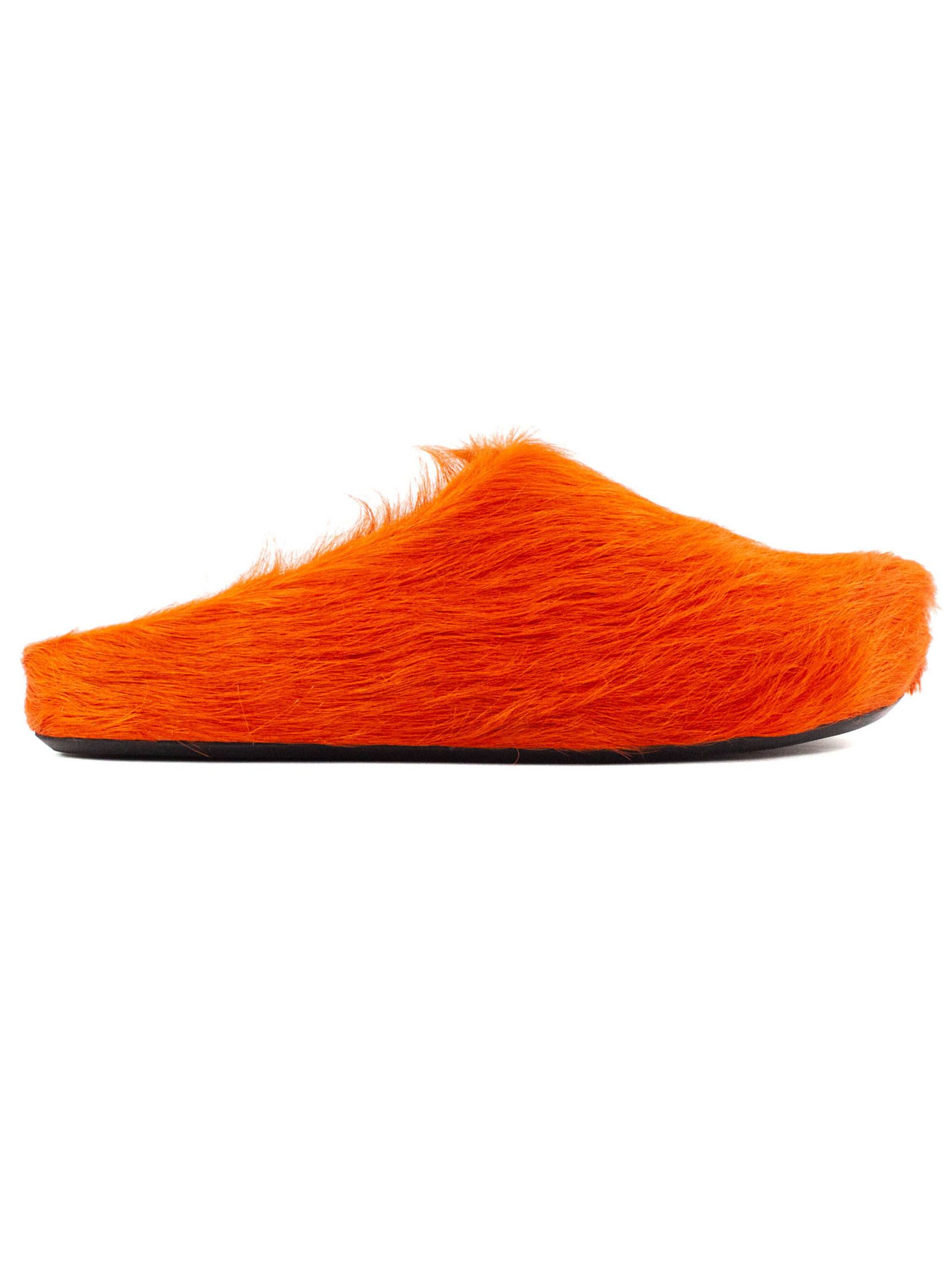 Marni Orange Textured Calf Hair Clog Slippers