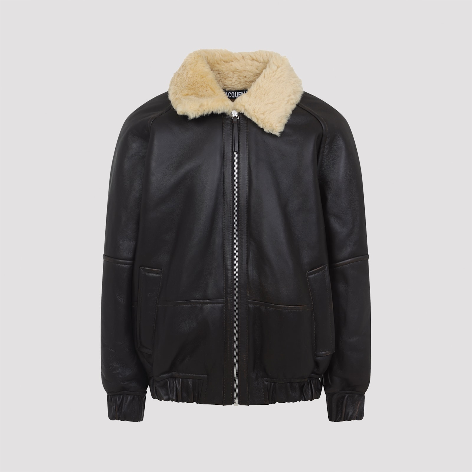 Jacquemus Bomber Jacket With Shearling Collar And Pockets In Black