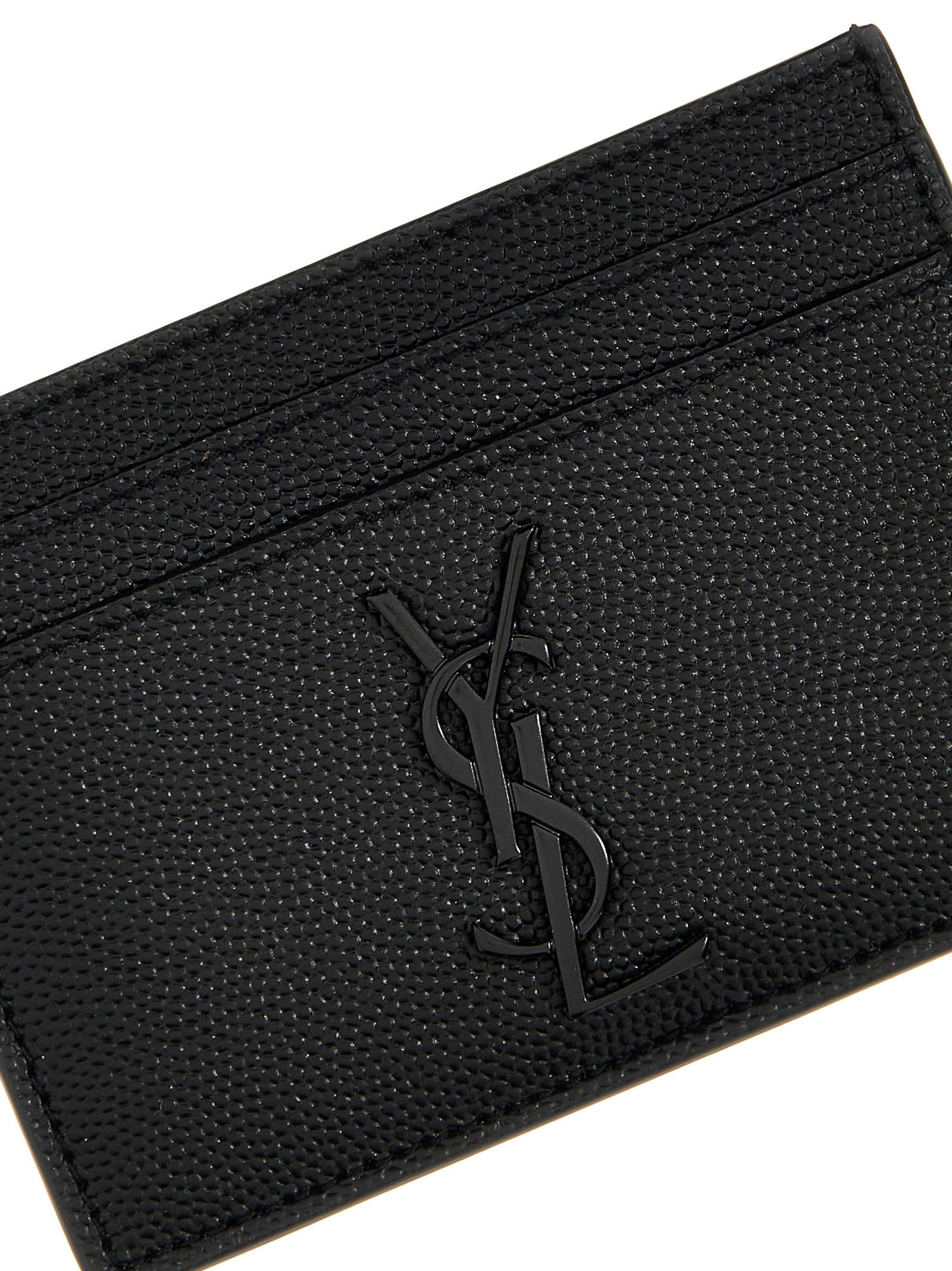 Saint Laurent Black Card-holder With Tonal Cassandre In Grain De Poudre Leather Man In Black